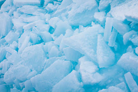 Cracked blue ice on the edge of ice floes in Antarcticaの写真素材