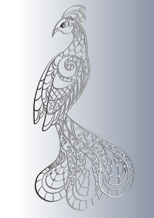Openwork black and white three-dimensional silhouette of a fabulous bird.のイラスト素材
