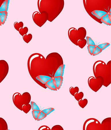 Seamless pattern  Hearts and butterflies on a pinkのイラスト素材