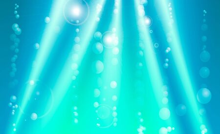 Abstract background image. Sun rays under water and chains of bubbles. Vector illustration.のイラスト素材