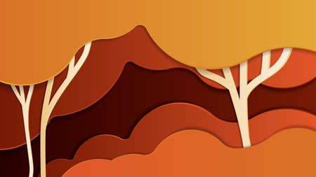 Abstract three-dimensional background. Autumn forest in orange tones. Vector illustration.のイラスト素材