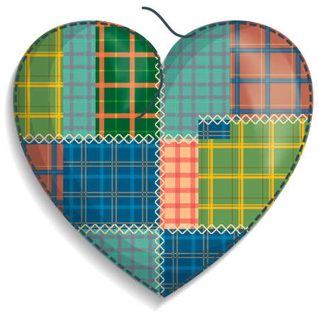 Stylized textile heart sewn from scrapsのイラスト素材
