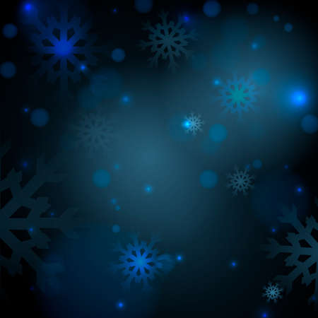 Abstract screensaver. Blue snowflakes and bokeh spots on a dark blue background.のイラスト素材