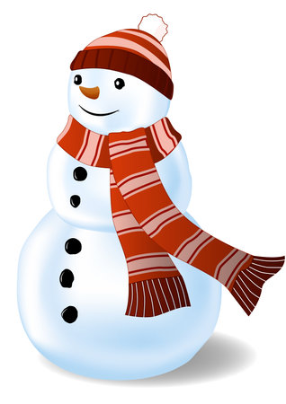 A snowman in an orange striped hat with a white pompom and an orange striped scarfのイラスト素材
