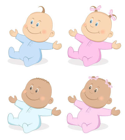 Happy babies boy and girl in blue and pink colors Set 4のイラスト素材