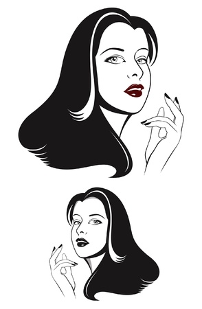 Glamour woman face with long black hairのイラスト素材
