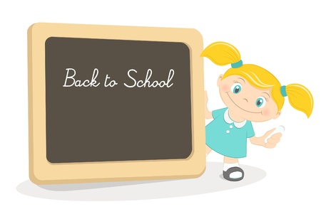 Little girl and school blackboardのイラスト素材