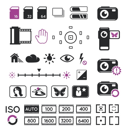 Camera display icons and symbolsのイラスト素材