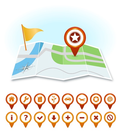 Map with markers and GPS iconsのイラスト素材