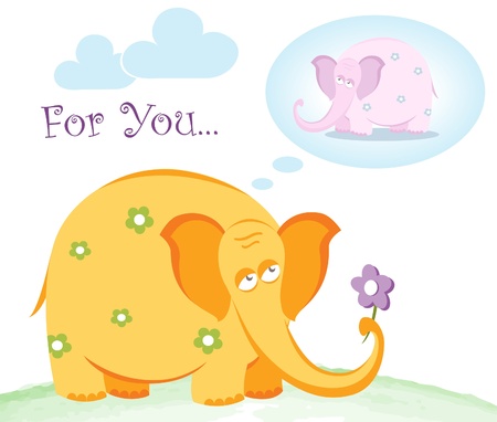 Funny pink elephant in loveのイラスト素材