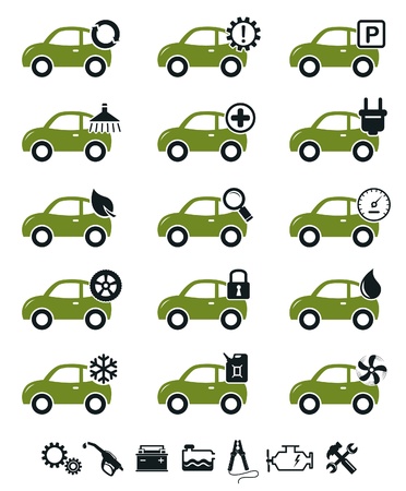 Car mechanic service and repair icons green setのイラスト素材