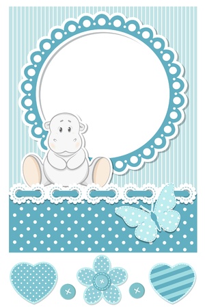Happy baby hippo blue scrapbook setのイラスト素材