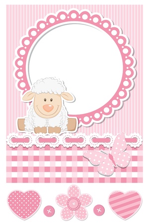 Happy baby sheep pink scrapbook setのイラスト素材