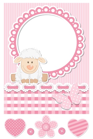 Happy baby sheep pink scrapbook setのイラスト素材