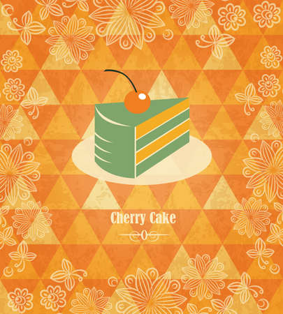 Cherry cake vintage mosaic patternのイラスト素材