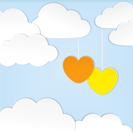 Paper clouds with heartsのイラスト素材