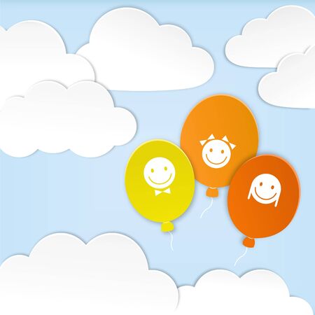 Paper clouds with balloonsのイラスト素材