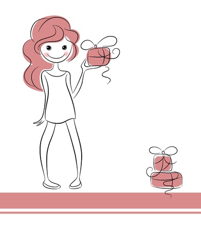 Fashion girl with a giftのイラスト素材