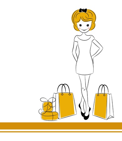 Pretty blond girl with sale bagsのイラスト素材