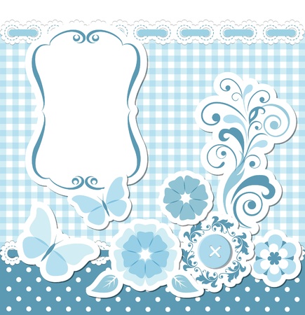 Floral scrapbook blue setのイラスト素材