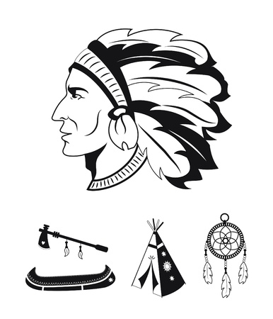 Native american black and white iconsのイラスト素材