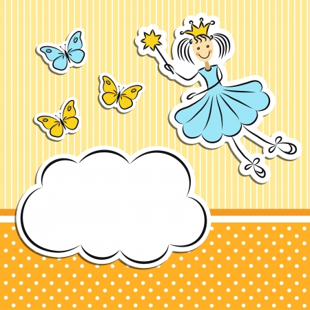 Fairy princess with paper cloud and butterfliesのイラスト素材