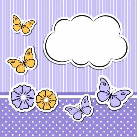 Paper cloud with flowers and butterfliesのイラスト素材