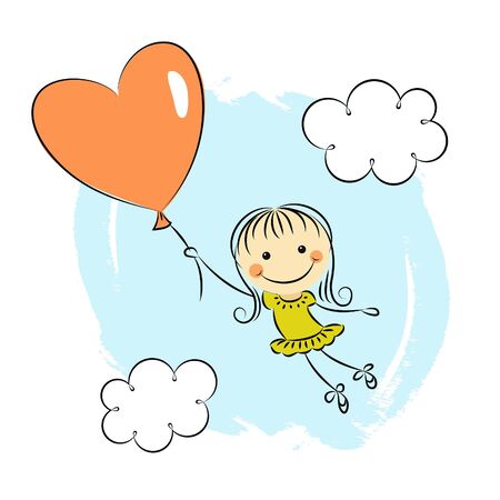 Little girl with heart balloonのイラスト素材