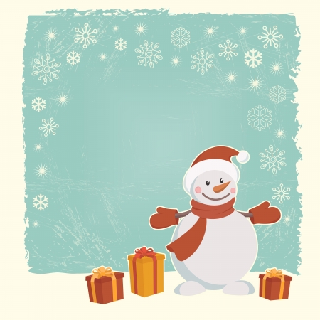Retro Christmas card with snowmanのイラスト素材