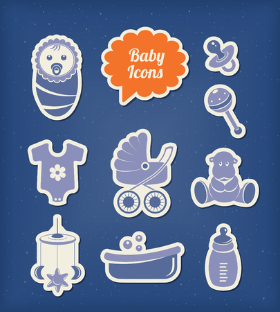 Baby icons paper cut styleのイラスト素材