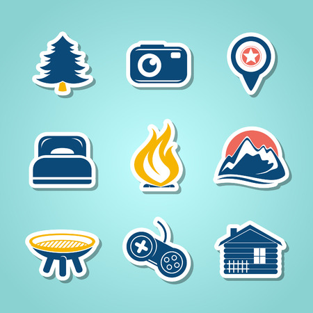 Travel and outdoor paper iconsのイラスト素材