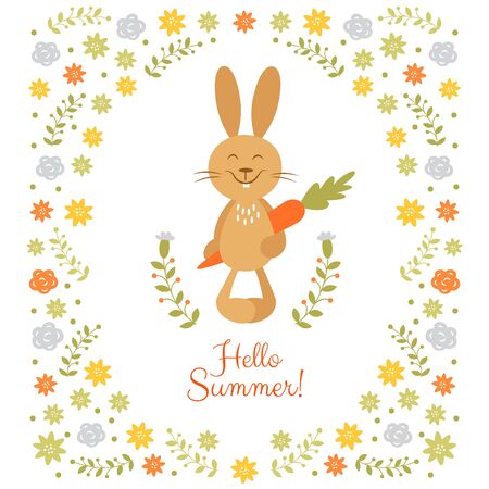 Cute summer illustration with little rabbitのイラスト素材