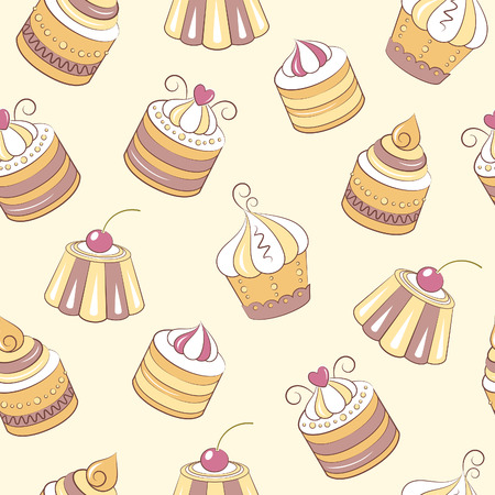 Cupcakes seamless pattern. It can be repeated or tiled without any visible seams.のイラスト素材