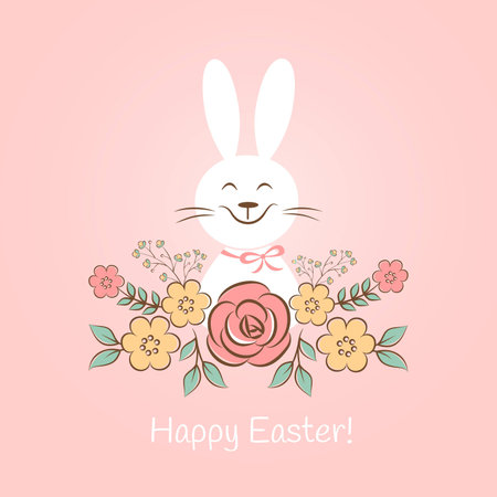 Happy easter bunny with flowersのイラスト素材
