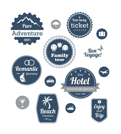 Typography design of travel and cruise tours labels and badgesのイラスト素材