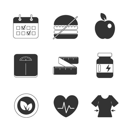 Healthy fitness diet icons setのイラスト素材
