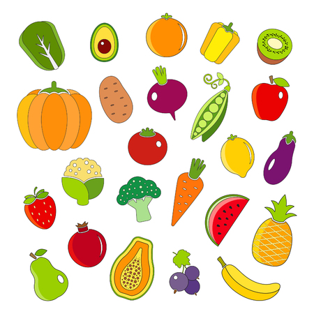 Organic fruits and vegetables outline style icons setのイラスト素材