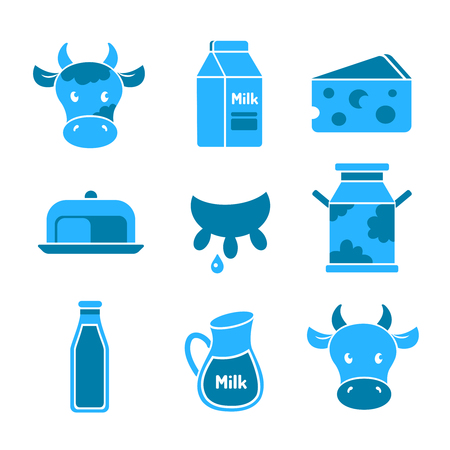 Dairy and milk flat icons setのイラスト素材