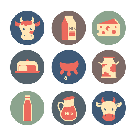 Dairy and milk products flat icons setのイラスト素材