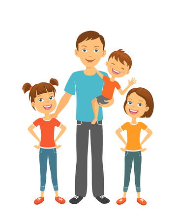 Father with kids. Dad and children. Fathers dayのイラスト素材