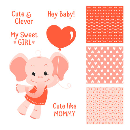 Baby elephant design set with seamless patternsのイラスト素材