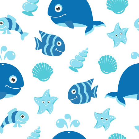 Cute pattern with cartoon sea animals.のイラスト素材
