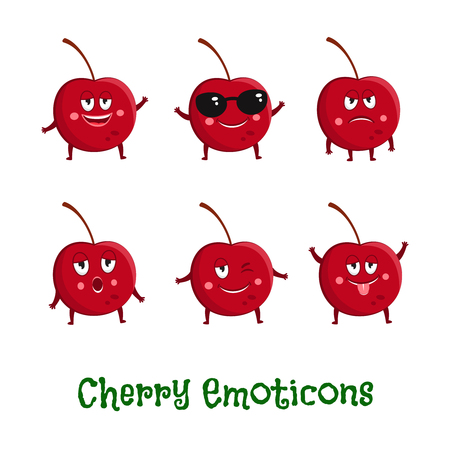 Cherry smiles. Cute cartoon emoticons. Emoji iconsのイラスト素材