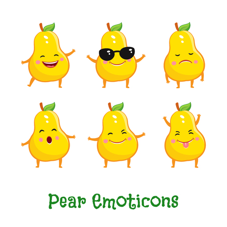Pear smiles. Cute cartoon emoticons. Emoji iconsのイラスト素材