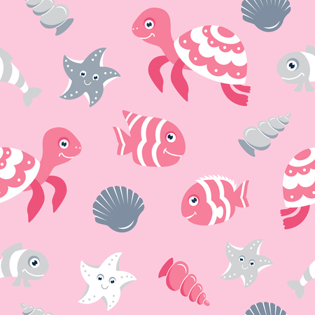 Cute seamless pattern with sea animals for baby shower scrapbooking designsのイラスト素材
