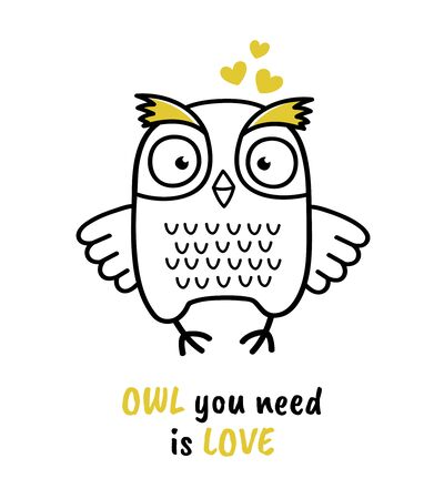 Cute hand drawn owl with quoteのイラスト素材
