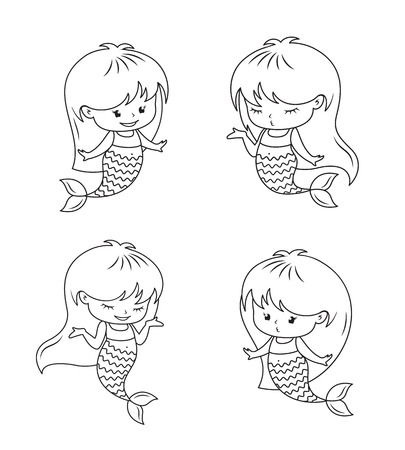 Cute little mermaid babies vector setのイラスト素材