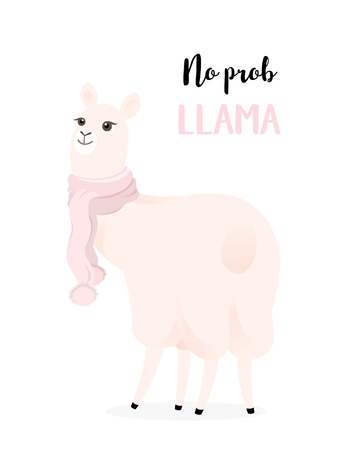 Cute llama with a scarf. No prob llamaのイラスト素材