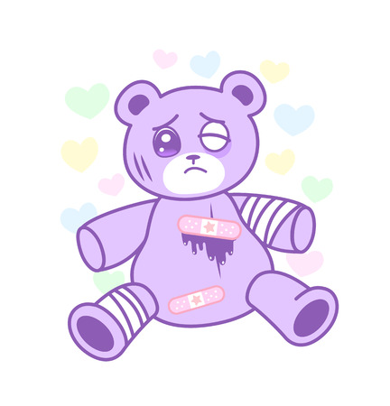 Suffering bear toy with injured body in yami kawaii styleのイラスト素材