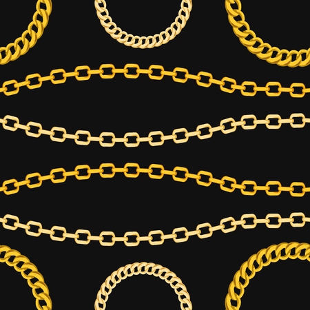 Golden chains jewelry seamless pattern on black backgroundのイラスト素材